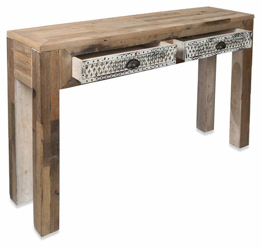 Vintage Distressed Wood and Iron Two Drawer Console-Living-Home & Giftware-Default Title---abc