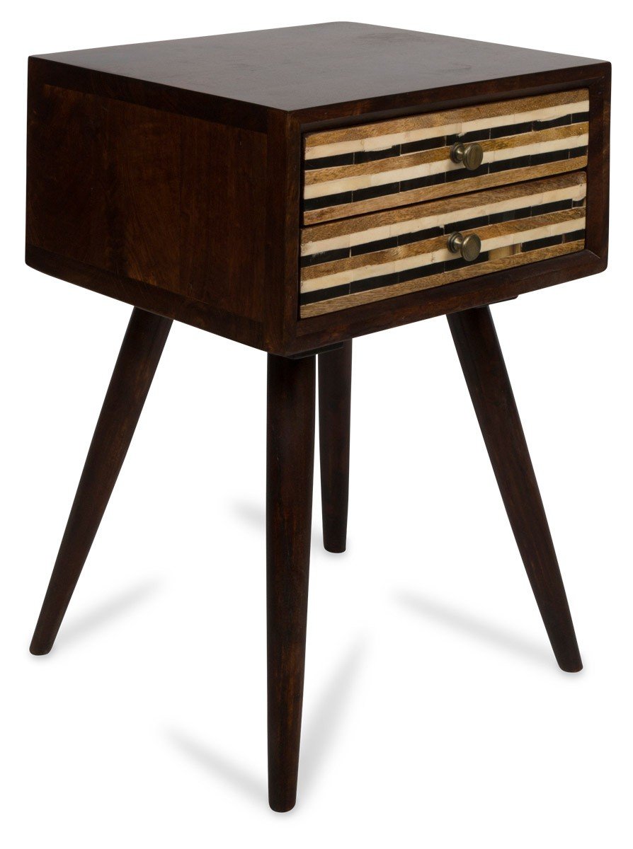 Wooden Two Draw Side Table with Straight Line Bone Inlay-Living-Home & Giftware-Default Title---abc