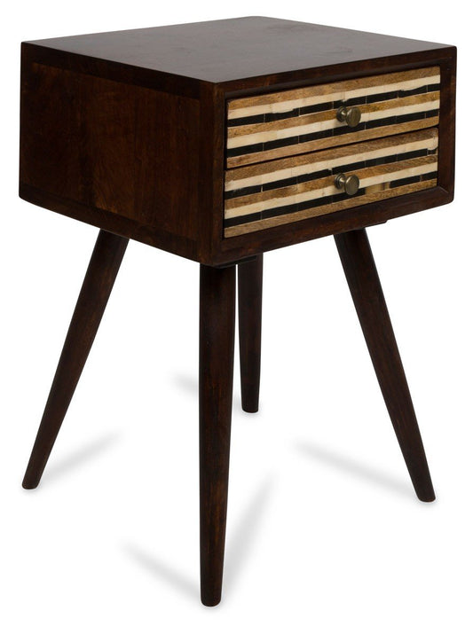 Wooden Two Draw Side Table with Straight Line Bone Inlay-Living-Home & Giftware-Default Title---abc