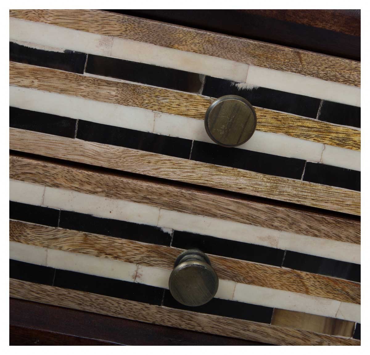 Wooden Two Draw Side Table with Straight Line Bone Inlay-Living-Home & Giftware-Default Title---abc
