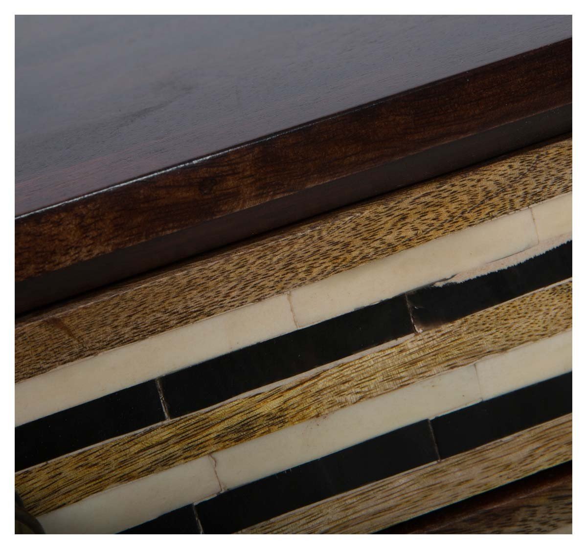 Wooden Two Draw Side Table with Straight Line Bone Inlay-Living-Home & Giftware-Default Title---abc