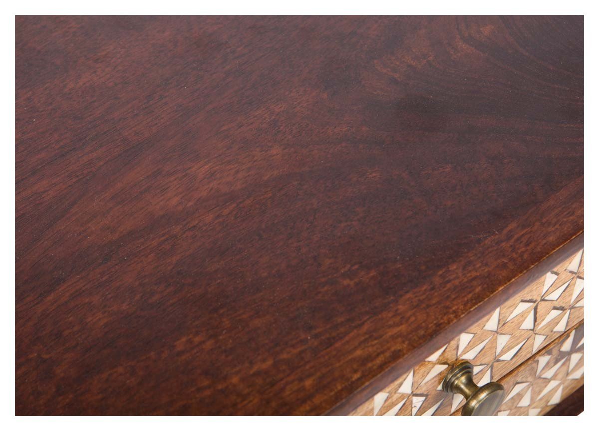 Wooden Two Draw Side Table with Straight Line Bone Inlay-Living-Home & Giftware-Default Title---abc