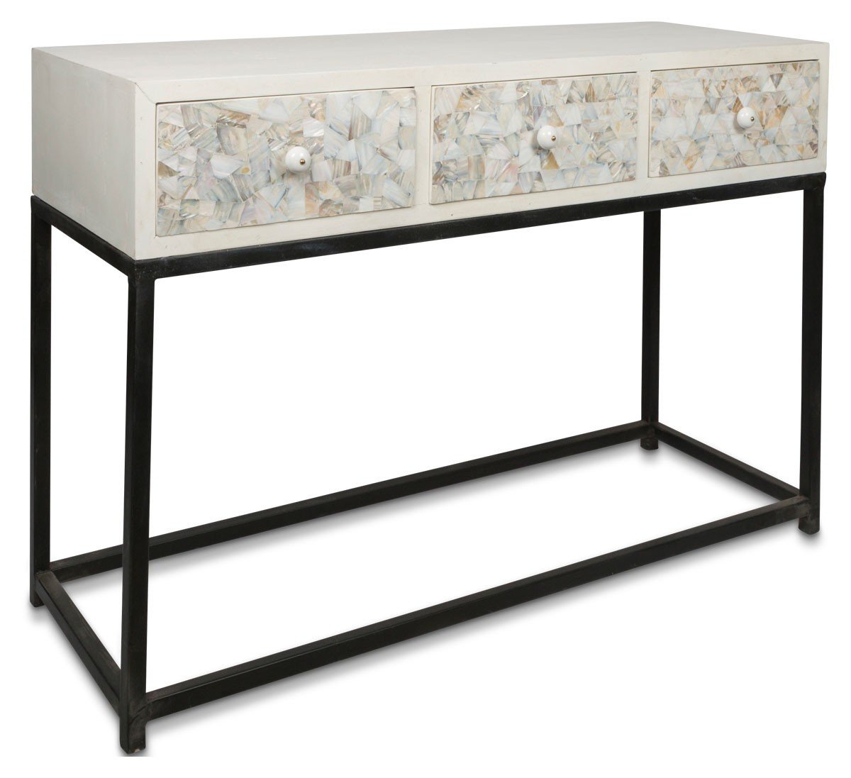 Flat Mother of Pearl Shell Wooden Console with Three Draws-abc