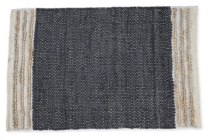 Leather Jute Sumak Handloom Rug - Black-abc