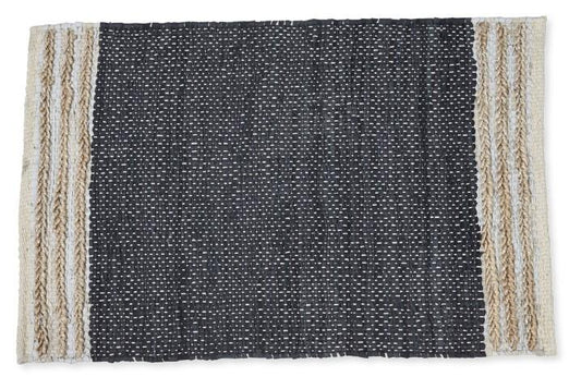 Leather Jute Sumak Handloom Rug - Black-abc