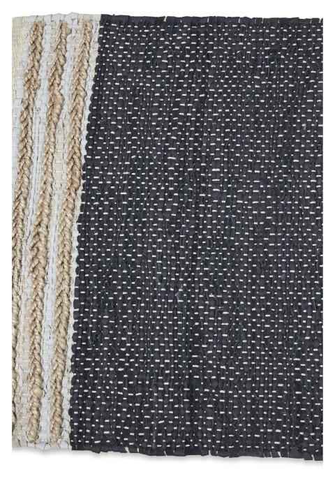 Leather Jute Sumak Handloom Rug - Black-abc