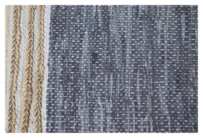 Leather Jute Sumak Handloom Rug - Dark Grey-abc