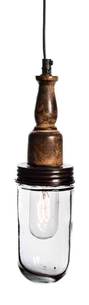 Vintage Glass Bulb Iron Ceiling Lamp w/ Wood Fitting-Lighting-Home & Giftware-Default Title---abc