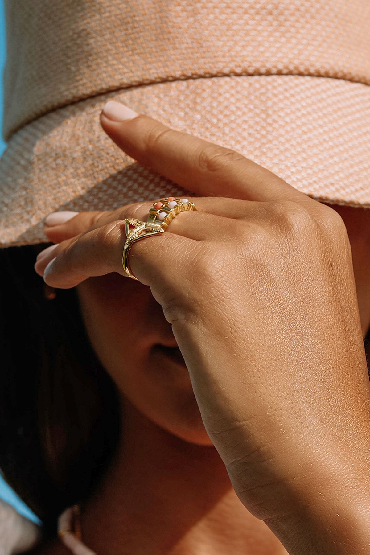 Palm leafs pinky ring gold plated-abc
