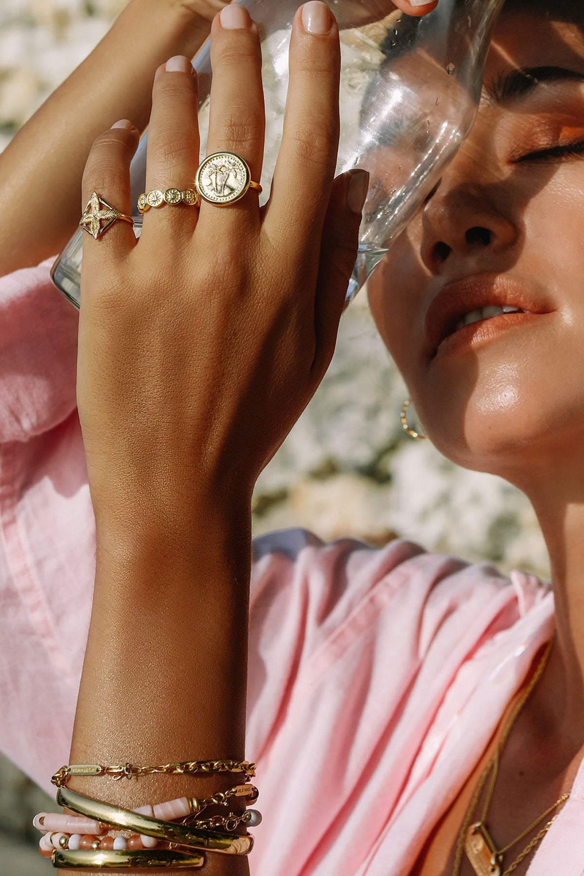 Palm leafs pinky ring gold plated-abc