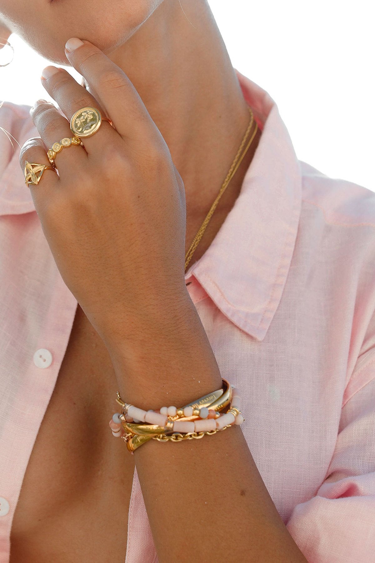 Palm leafs pinky ring gold plated-abc