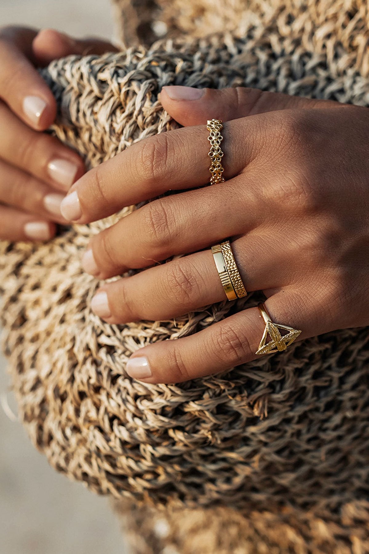 Dots n stripes ring gold plated-abc