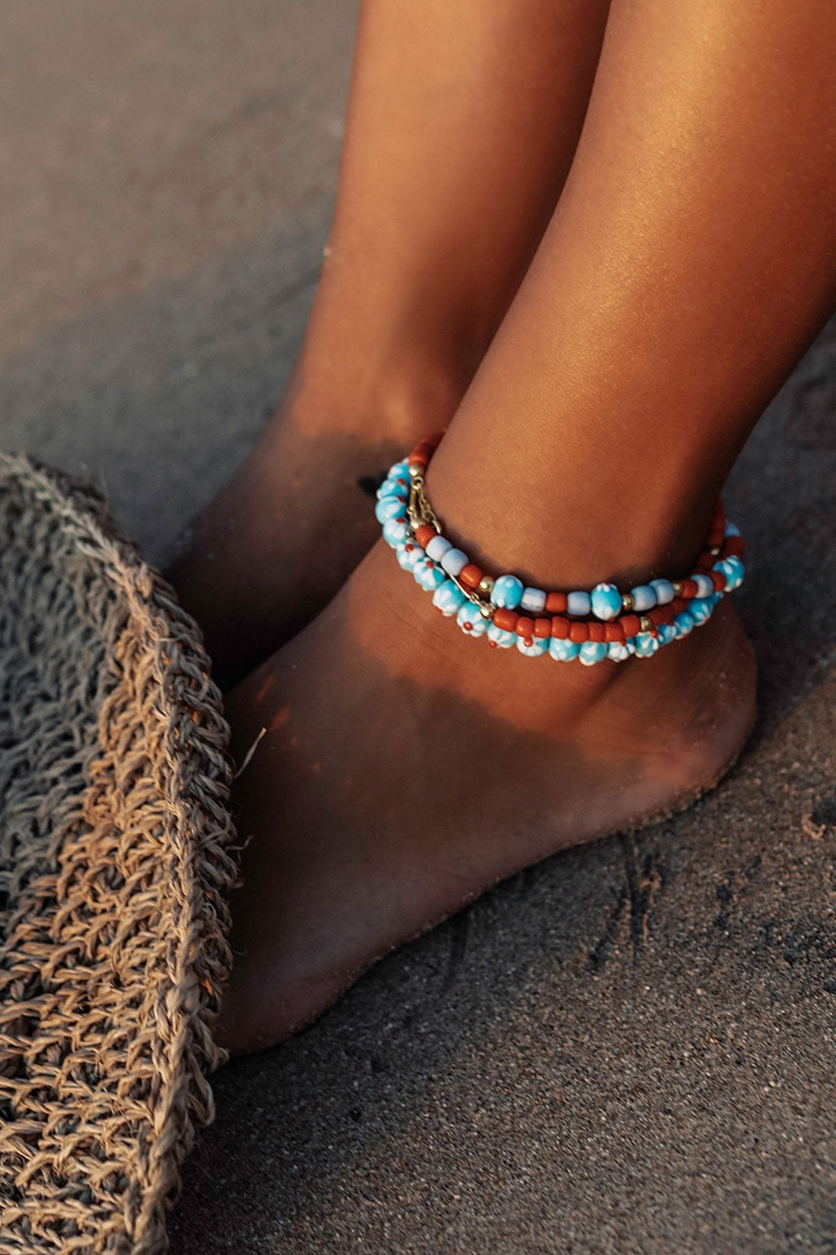 Coral color anklet gold plated-abc