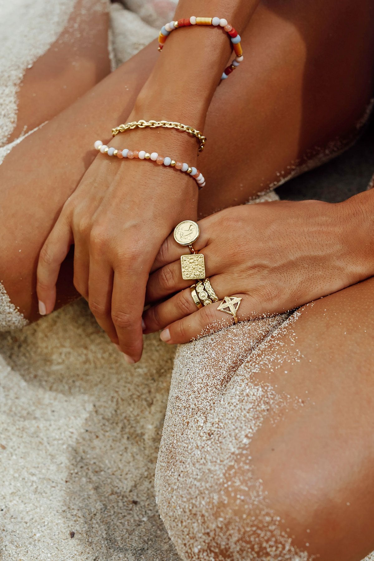 Palm leafs pinky ring gold plated-abc