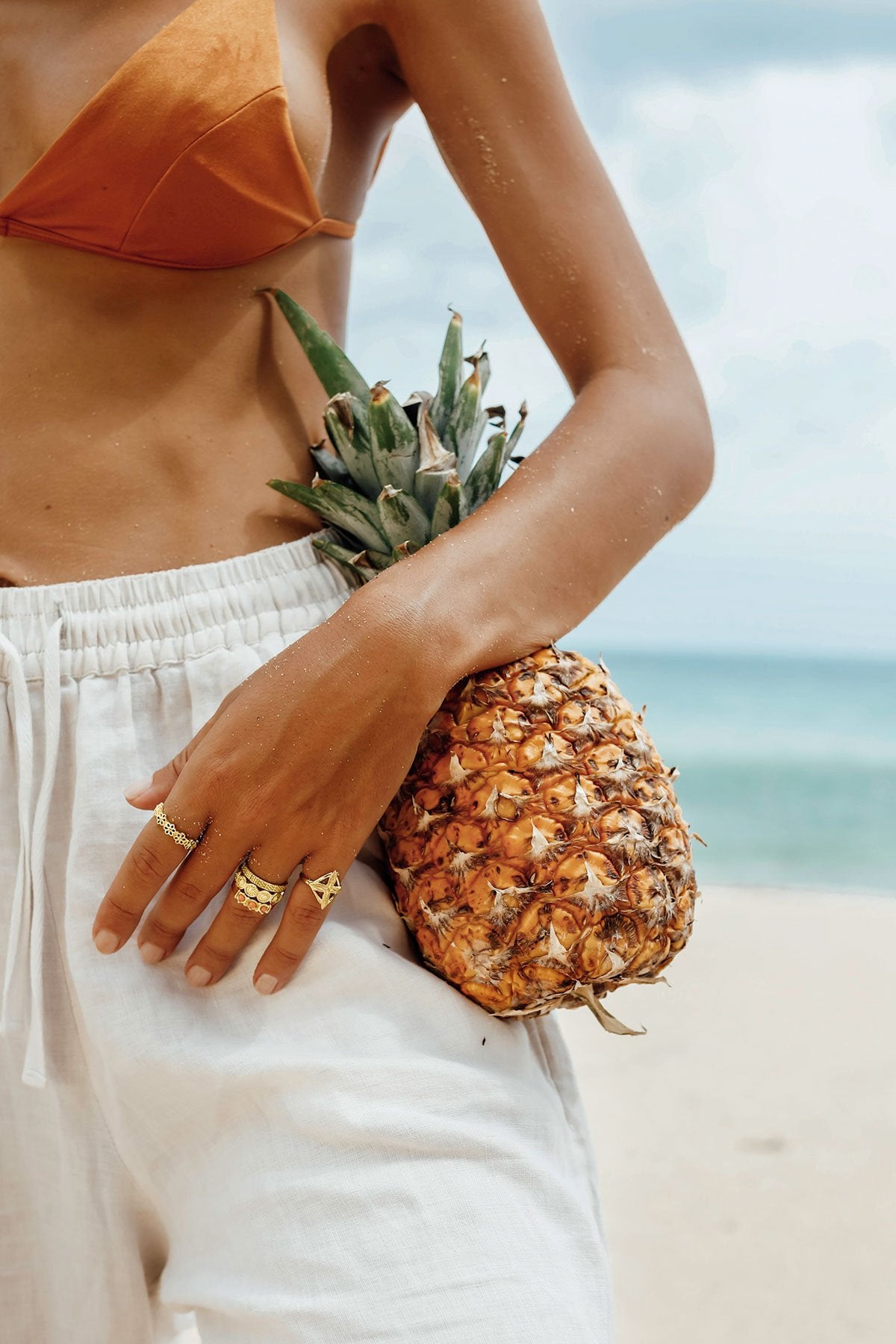 Palm leafs pinky ring gold plated-abc