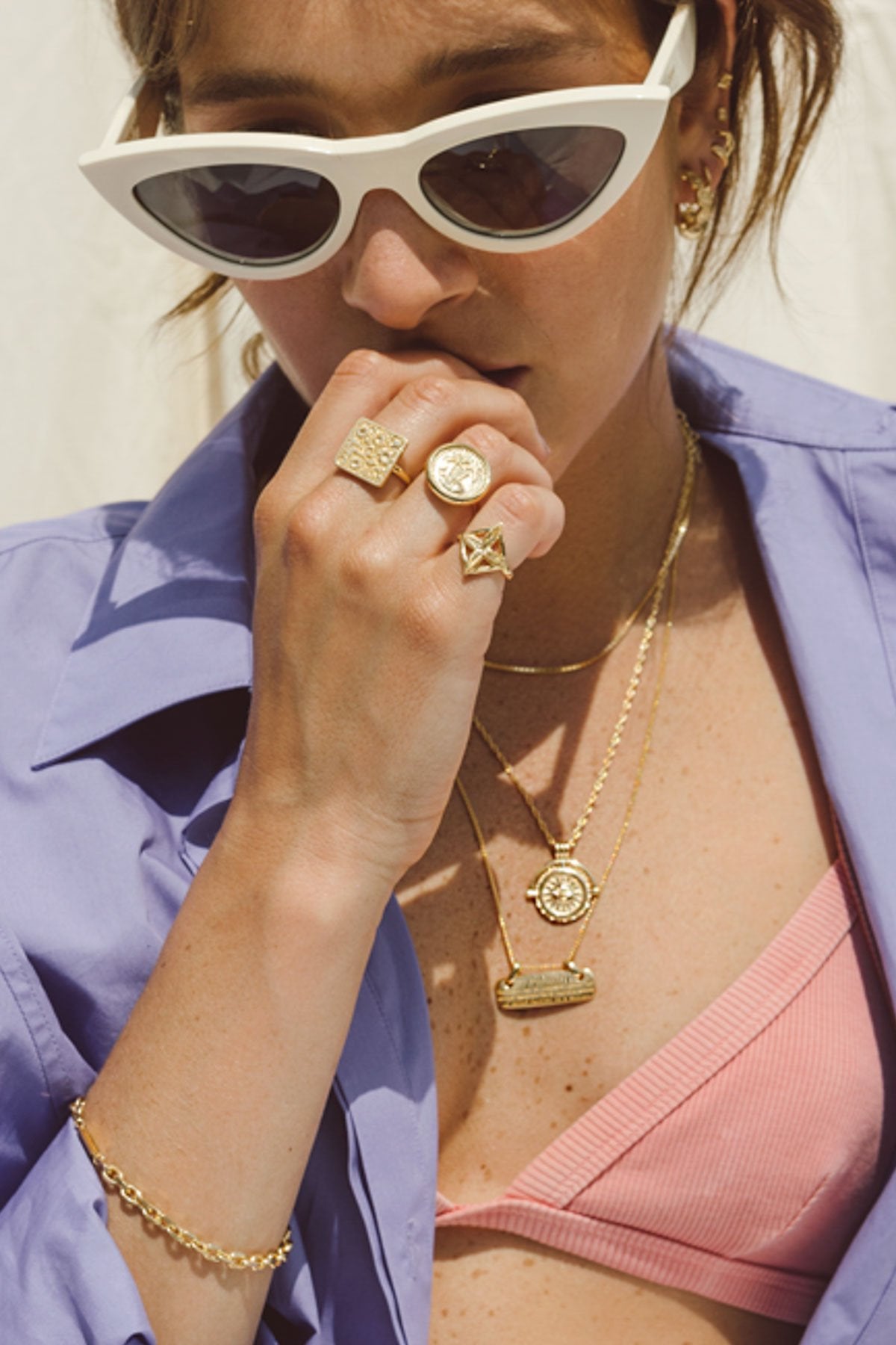 Palm leafs pinky ring gold plated-abc