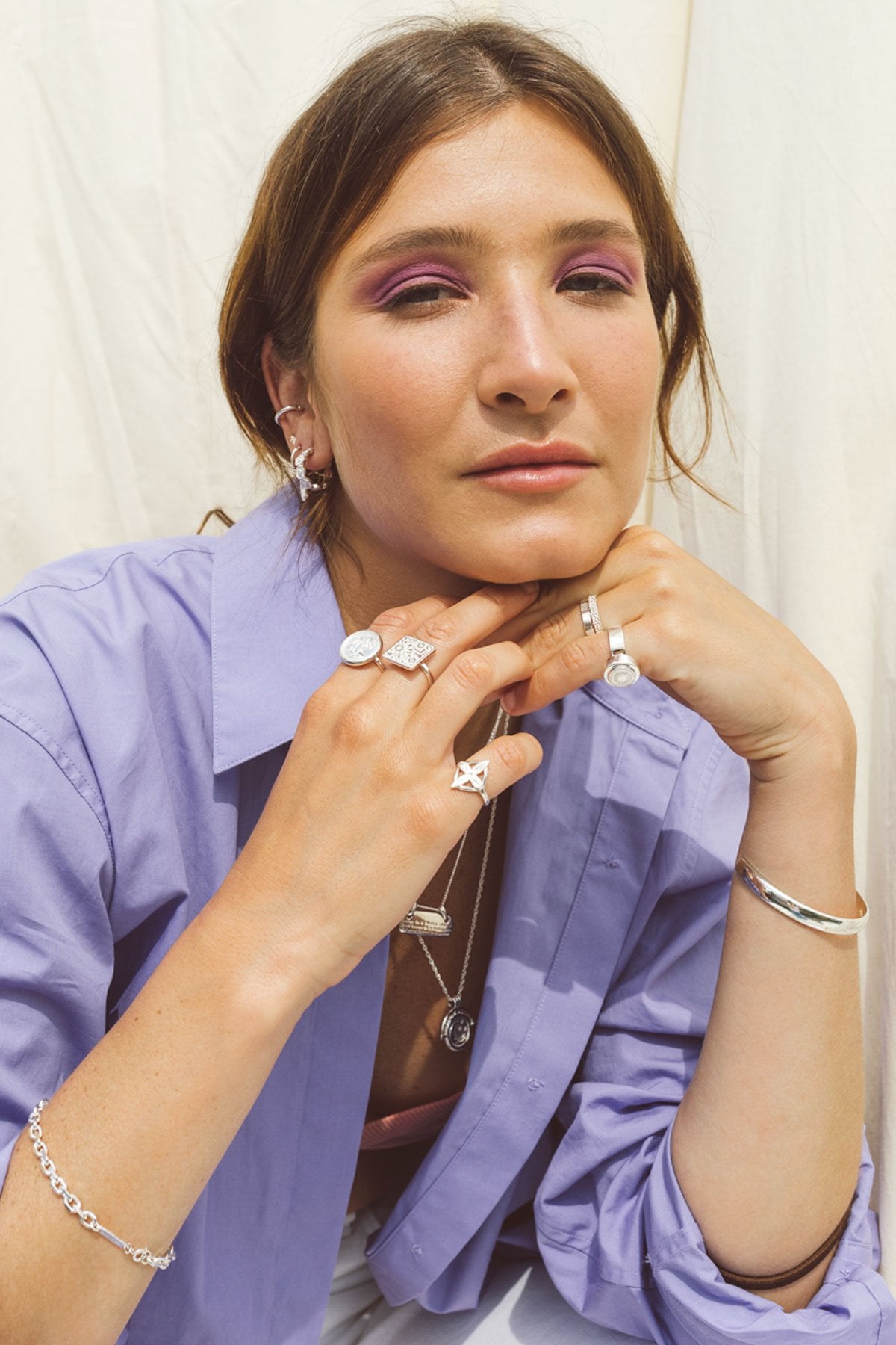 Palm leafs pinky ring silver-abc