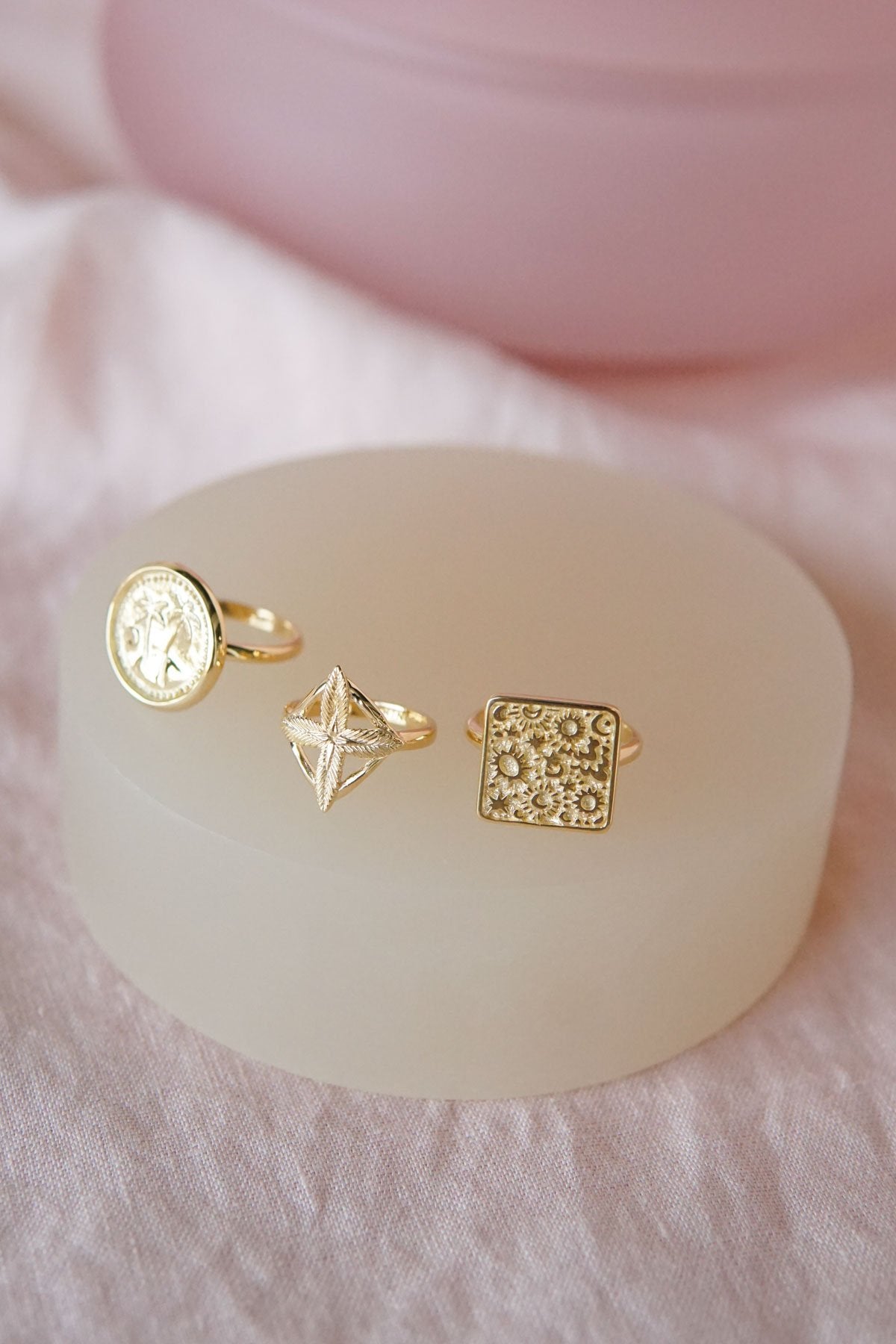 Palm leafs pinky ring gold plated-abc