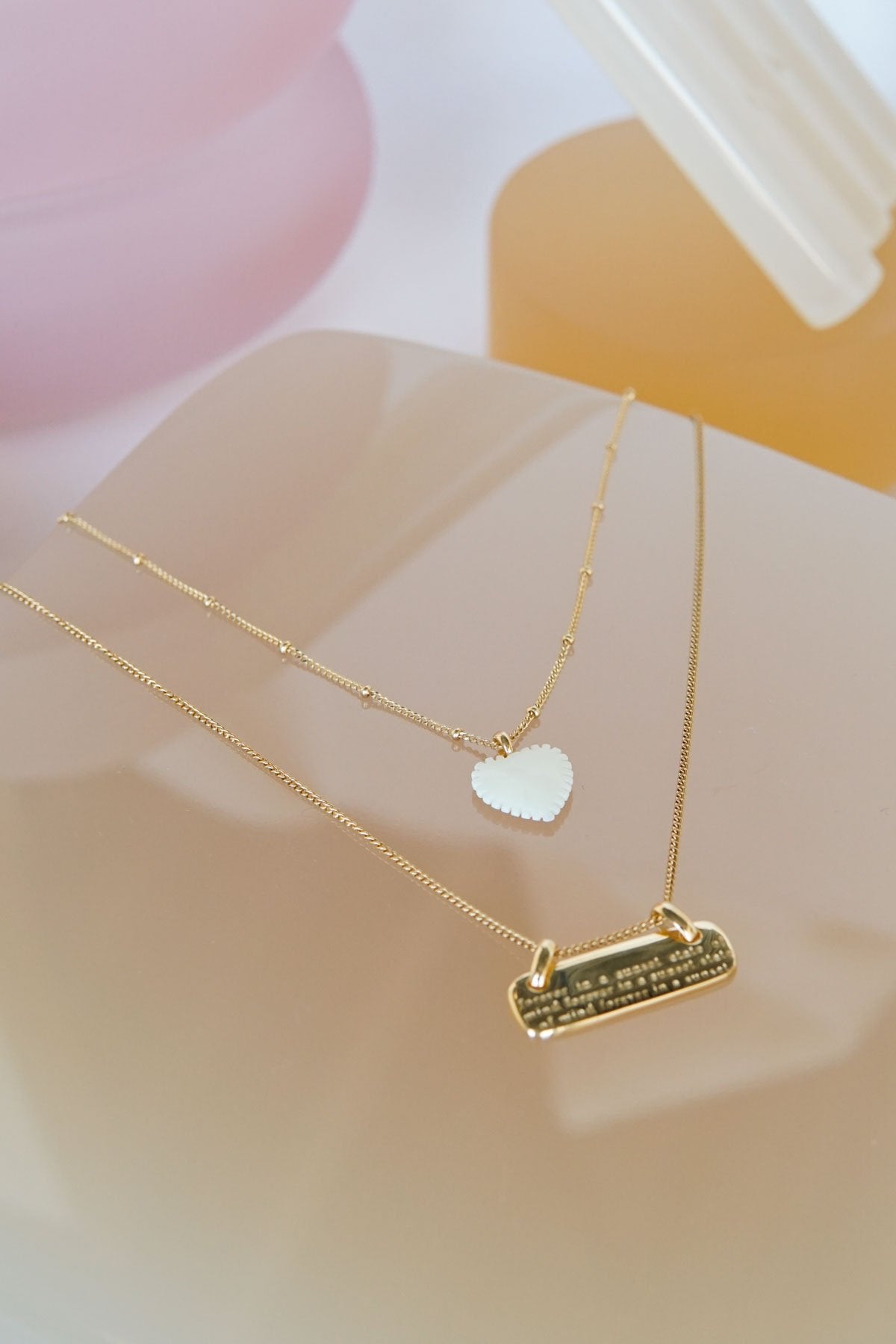 Ivory color heart pendant gold plated-abc