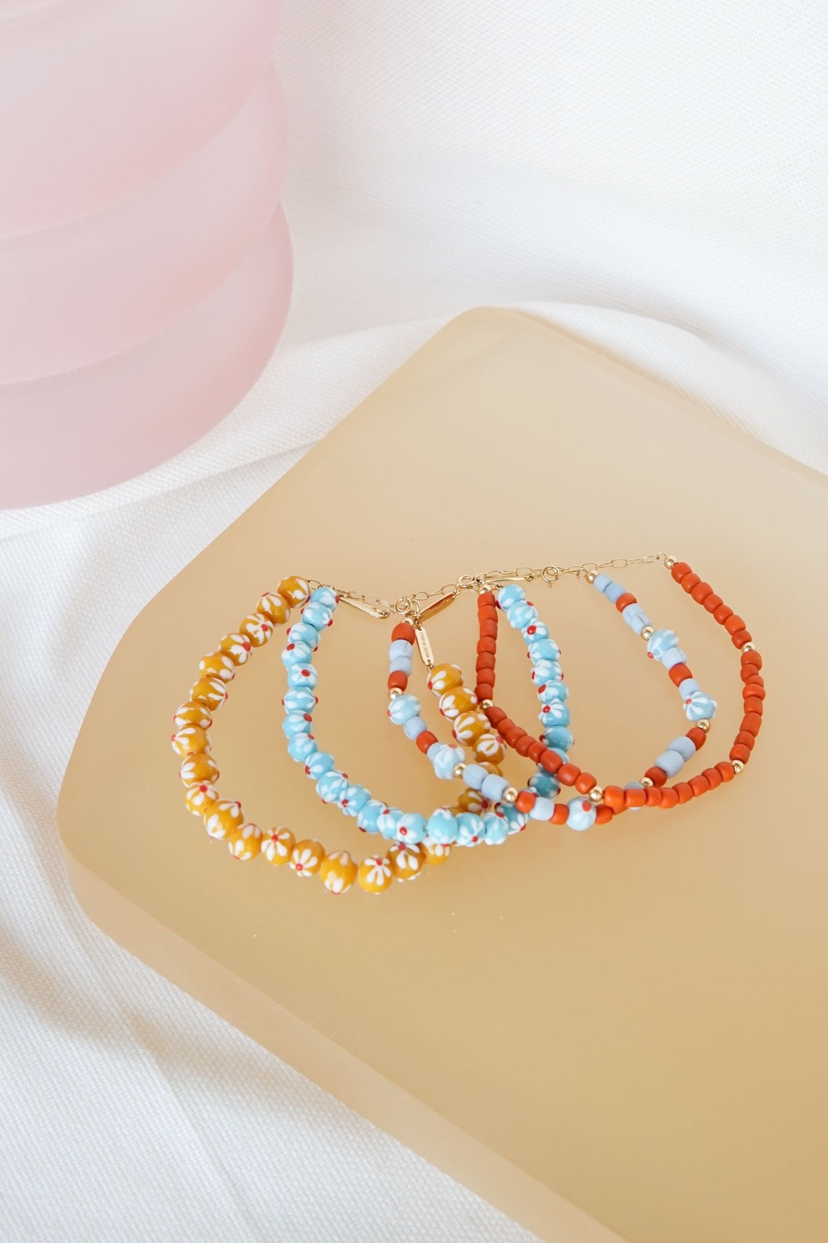 Coral color anklet gold plated-abc