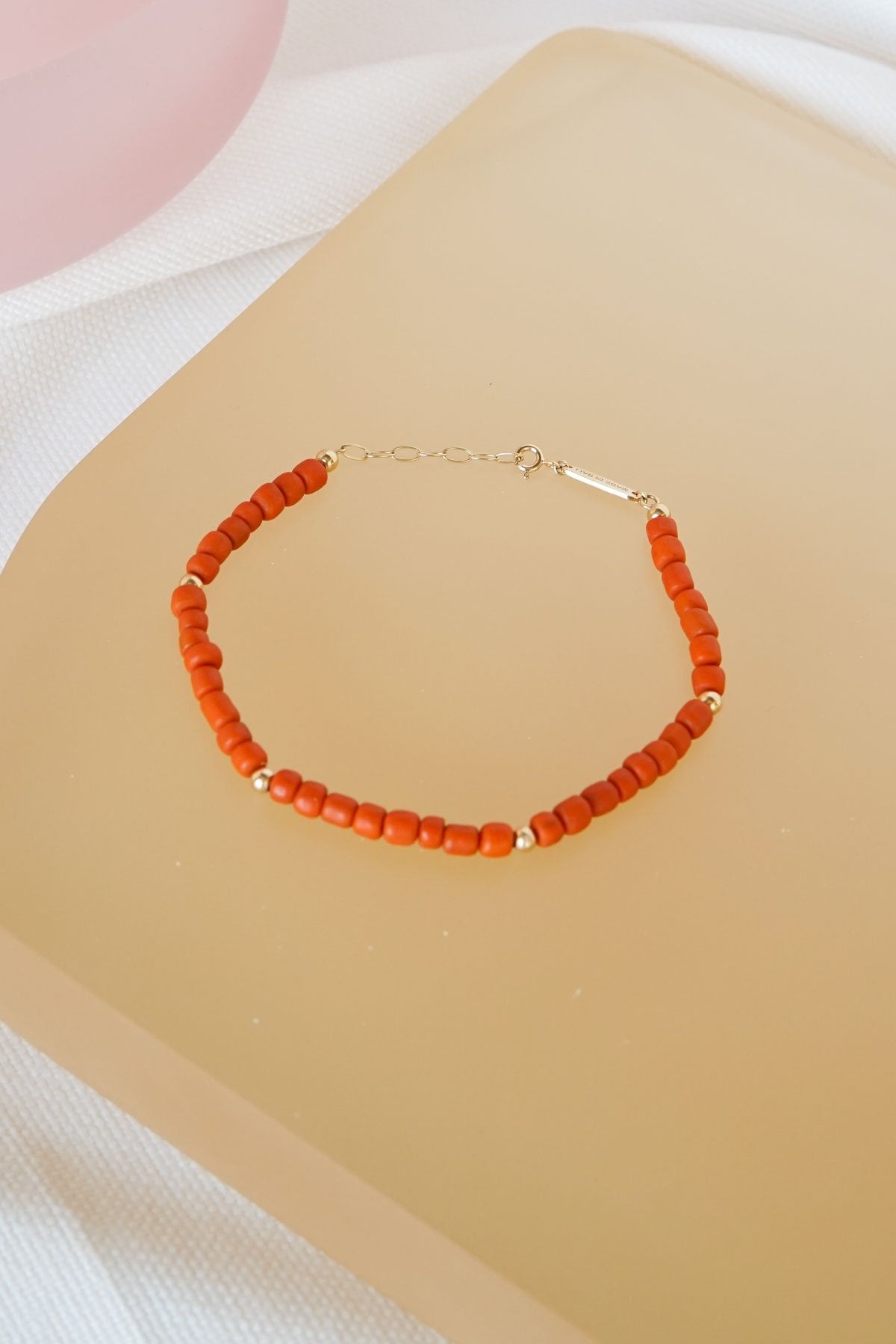 Coral color anklet gold plated-abc