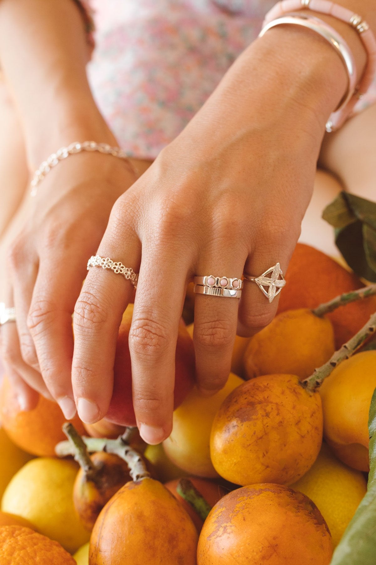 Palm leafs pinky ring silver-abc