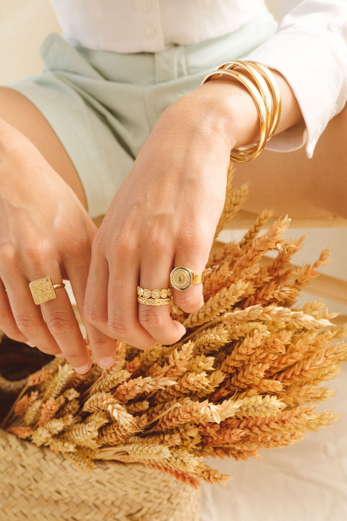 Five strand braided ring gold plated-abc