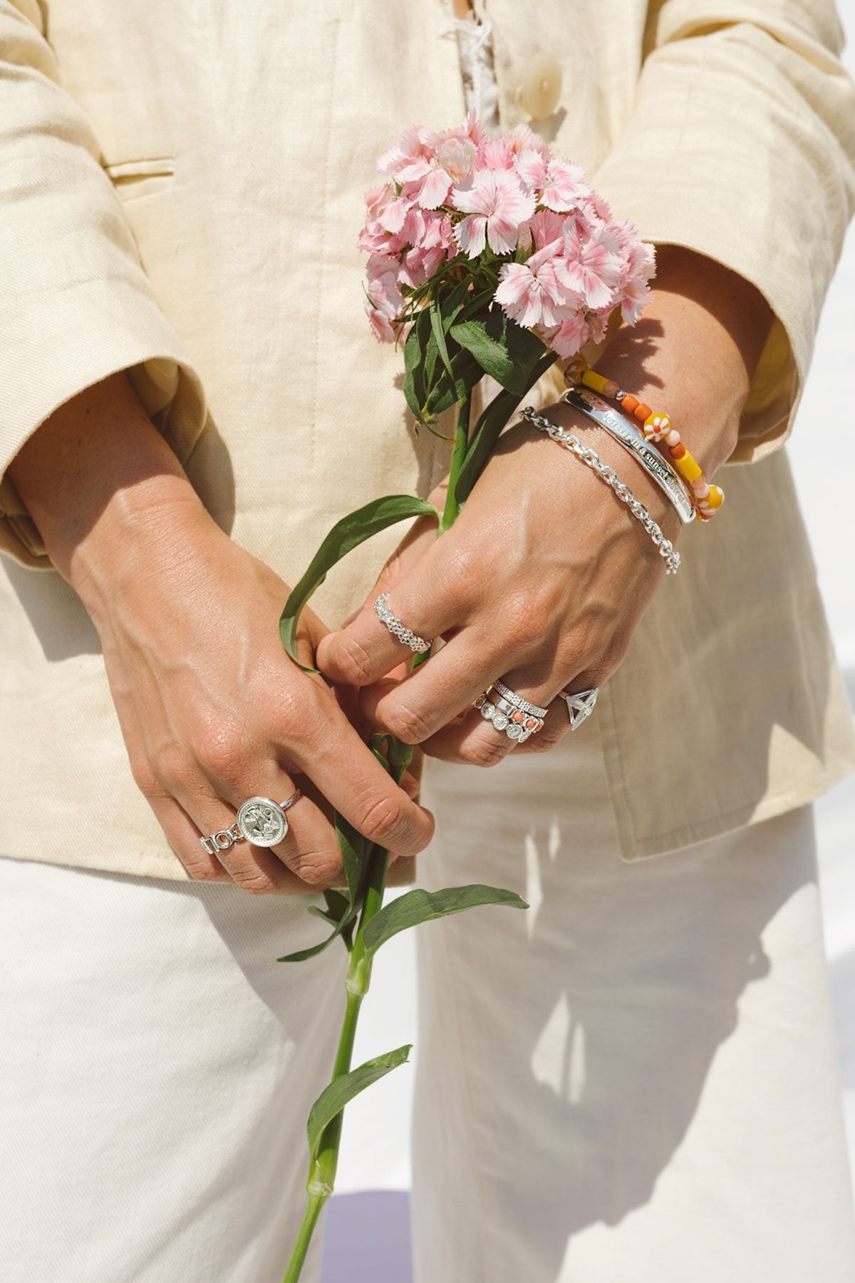 Palm leafs pinky ring silver-abc